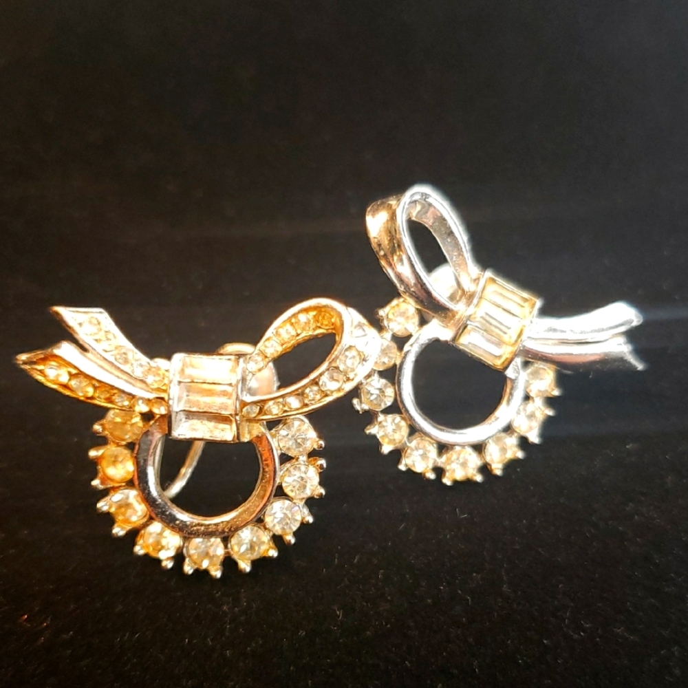 Elegant Gold and Silver Bow Earrings Vintage Marvella